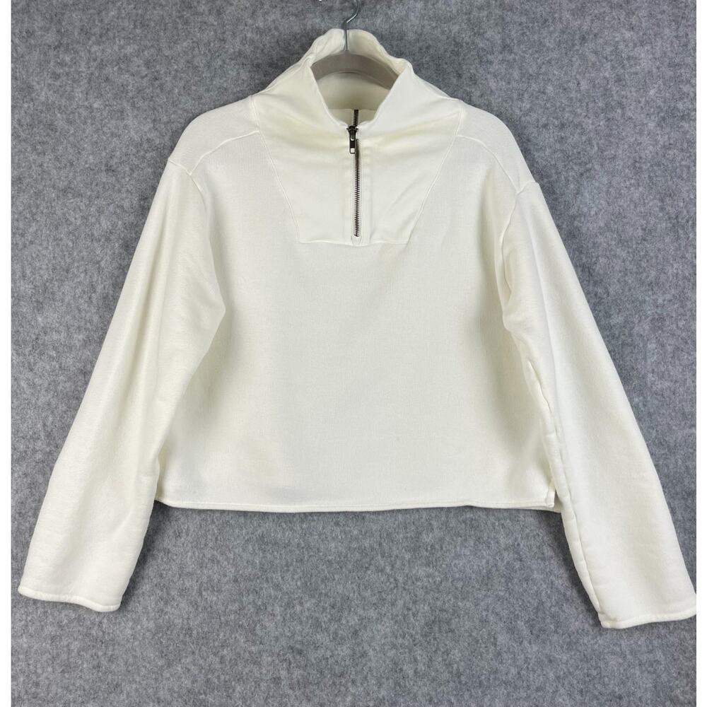 J Crew Heritage Sweatshirt Womens Large Ivory Terry 1/4 Zip Cotton Mock Neck